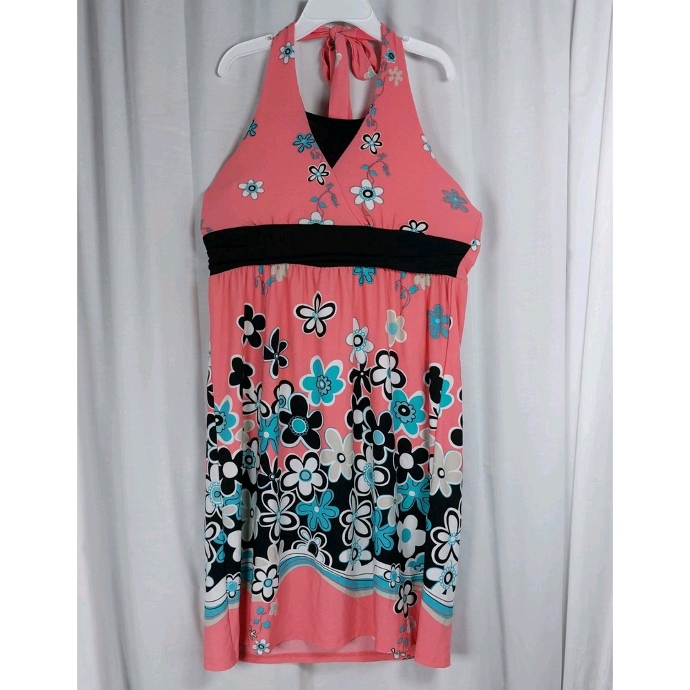 Candie's Girl'sā Halter Dress Corral Black Floral Tied Neck Girls Size 10